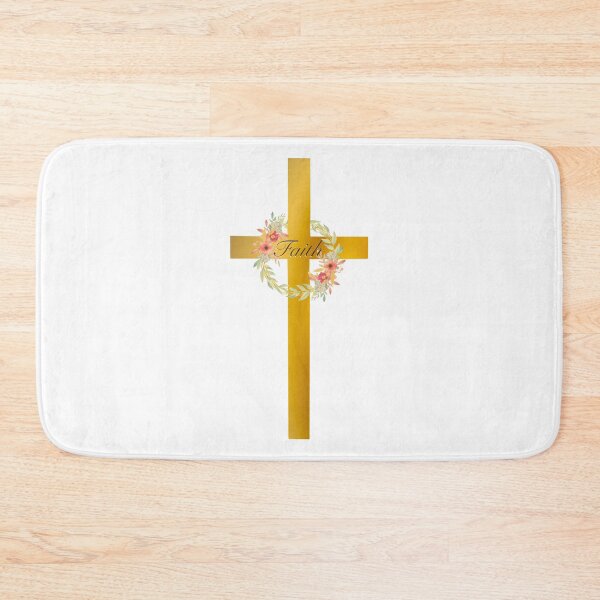 Item preview, Gold Faith Cross with Floral Wreath and Rocky Mound, Golden Cross designed and sold by Cute Designs Shop.