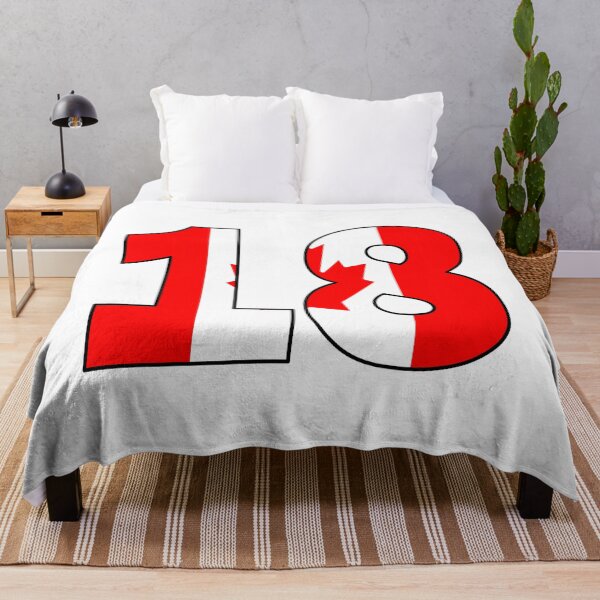 Item preview, Number 18 with Canadian flag on the background designed and sold by AllShirts21.