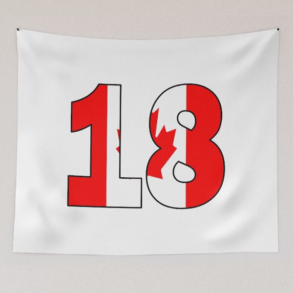 Item preview, Number 18 with Canadian flag on the background designed and sold by AllShirts21.