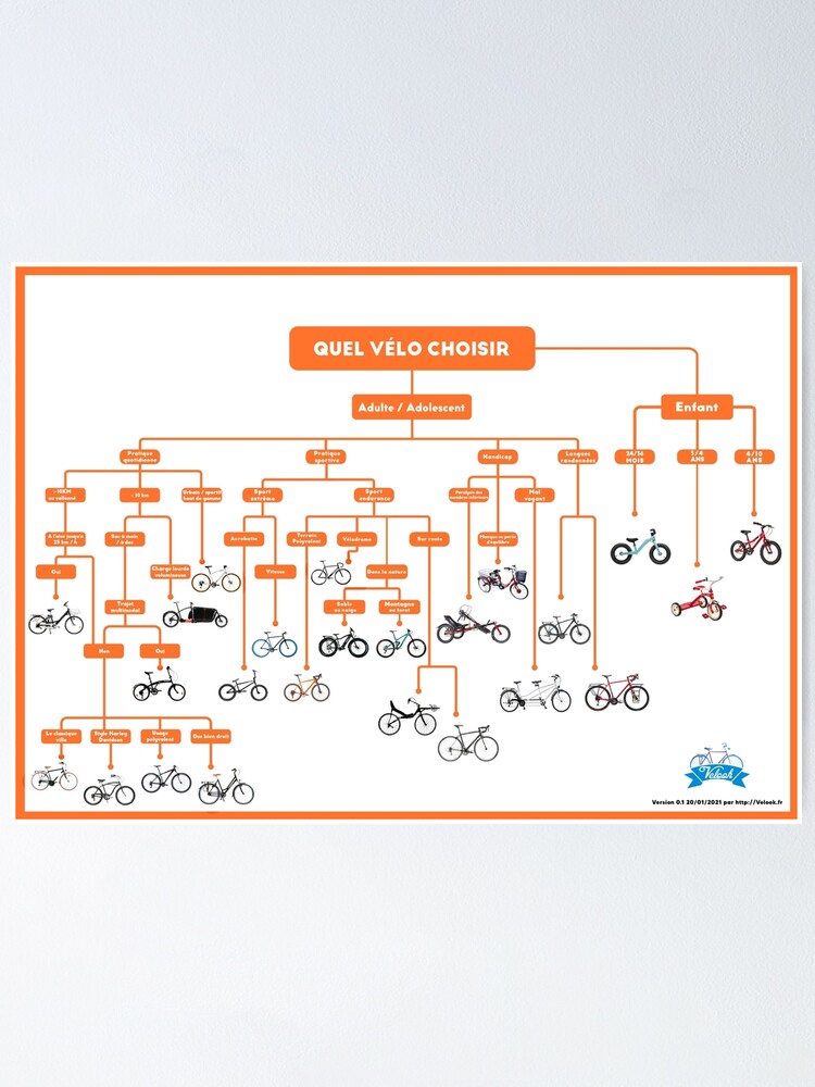 Aperçu 2 sur 3. Poster avec l'œuvre Quel vélo choisir ? (Version orange) créée et vendue par Velook.