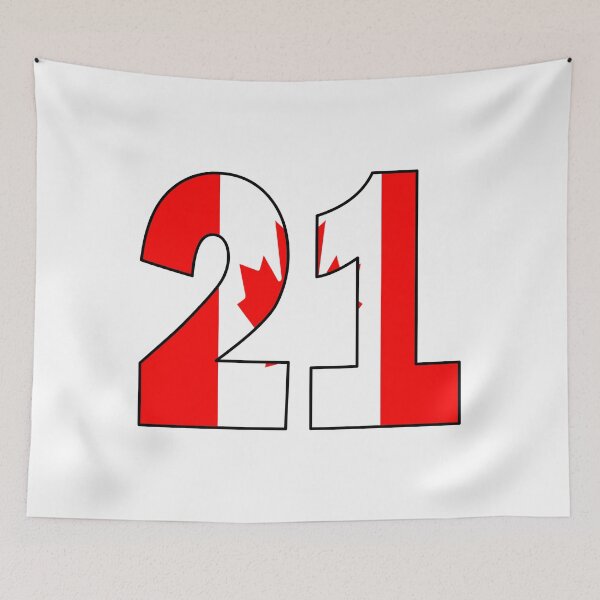 Artikelvorschau, Nummer 21 mit kanadischer Flagge im Hintergrund entworfen und verkauft von AllShirts21.