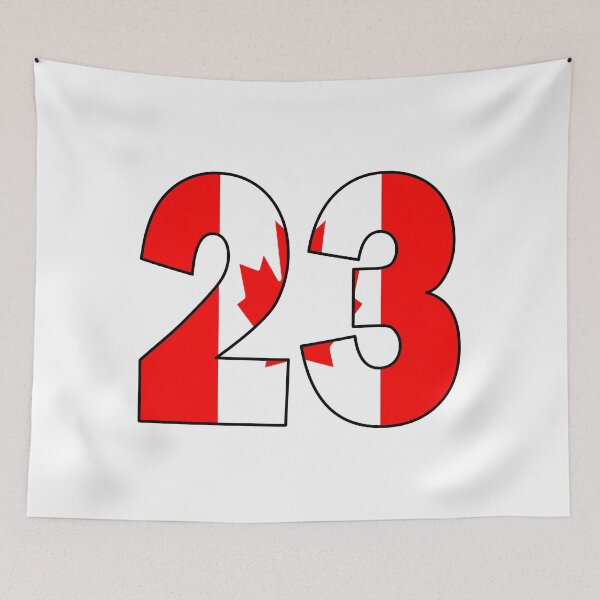 Item preview, Number 23 with Canadian flag on the background designed and sold by AllShirts21.