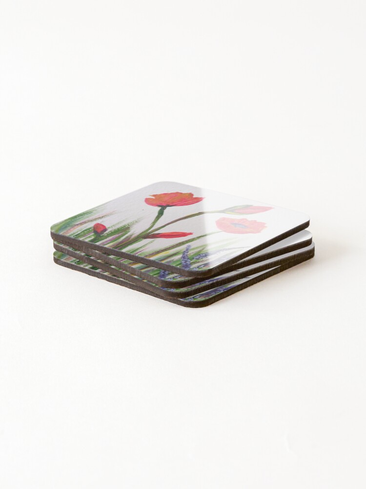 Thumbnail 4 of 5, Coasters (Set of 4), Poppies in a field designed and sold by Rockerbellas.
