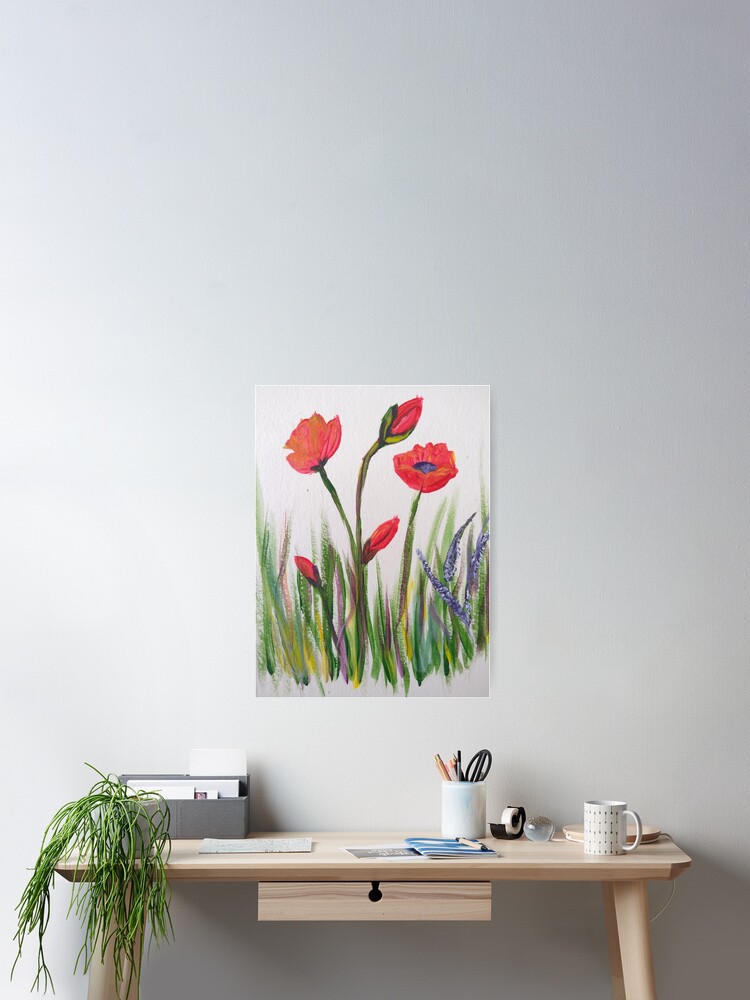 Aperçu 2 sur 3. Poster avec l'œuvre Coquelicots dans un champ créée et vendue par Rockerbellas.