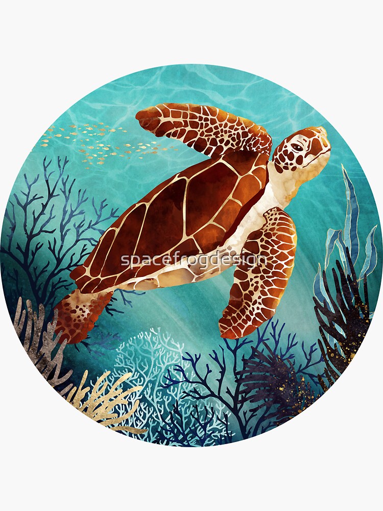 Thumbnail 3 of 3, Sticker, Metallic Sea Turtle designed and sold by spacefrogdesign.