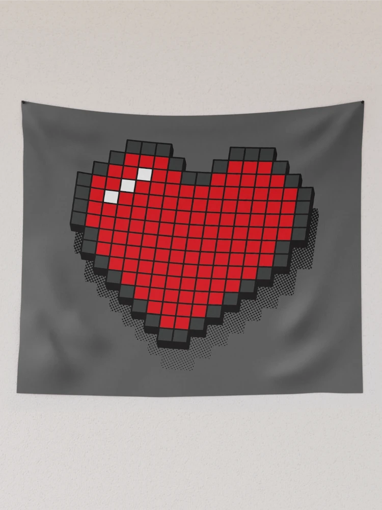 Aperçu 2 sur 3. Tentures avec l'œuvre Coeur Pixel Rétro - Rouge 3D [Roufxis-Rb] créée et vendue par RoufXis.