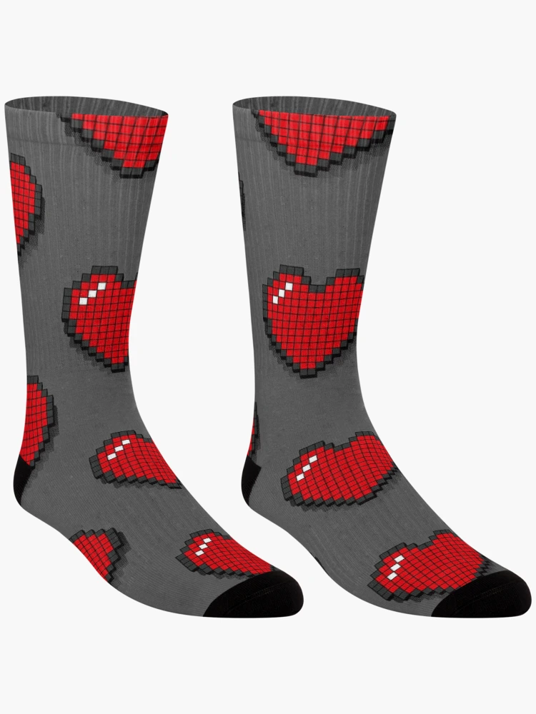 Thumbnail 3 of 5, Socks, Retro Pixel Heart - Red 3D [Roufxis-Rb] designed and sold by RoufXis.