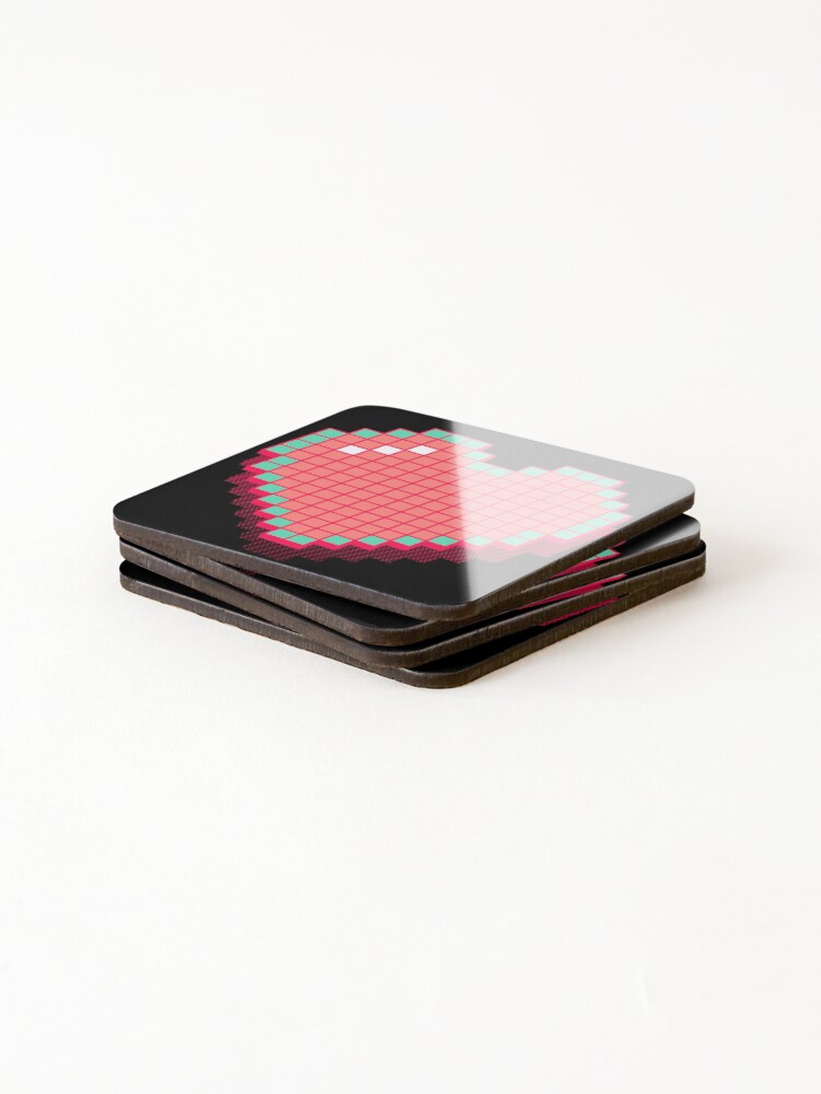 Thumbnail 4 of 5, Coasters (Set of 4), Retro Pixel Heart - Pink 3D [Roufxis-Rb] designed and sold by RoufXis.