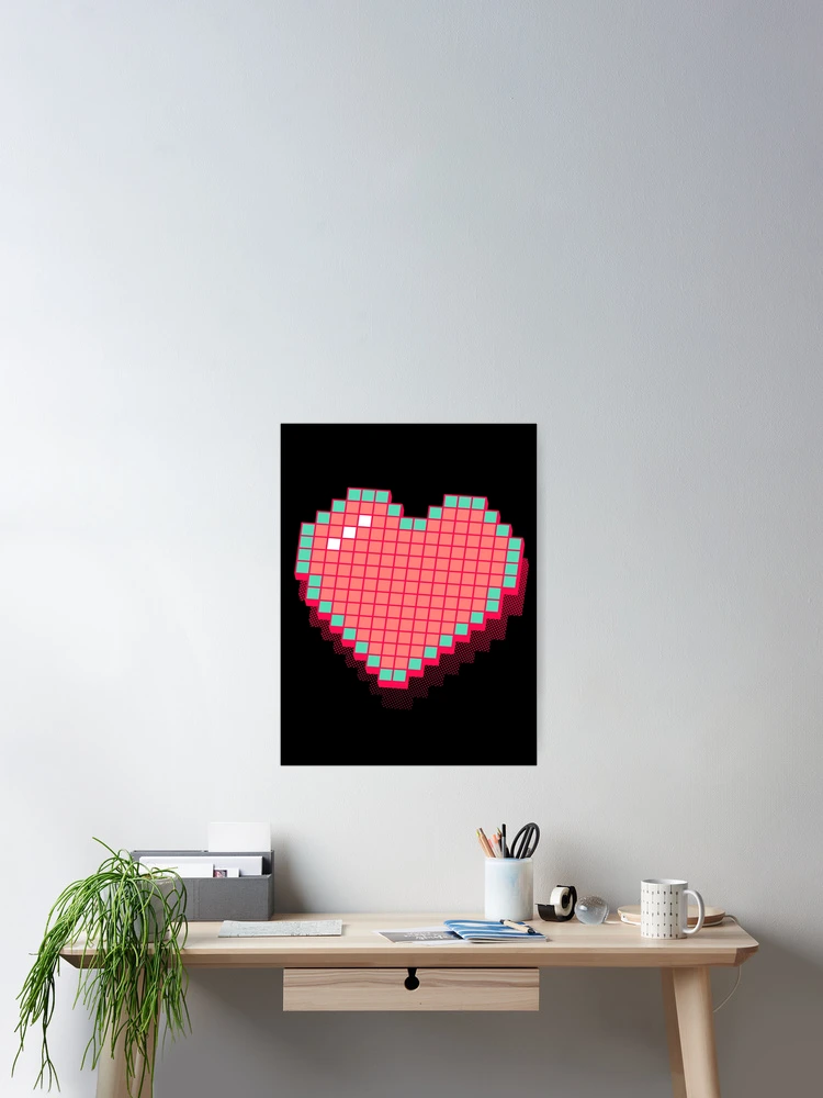Thumbnail 2 of 3, Poster, Retro Pixel Heart - Pink 3D [Roufxis-Rb] designed and sold by RoufXis.