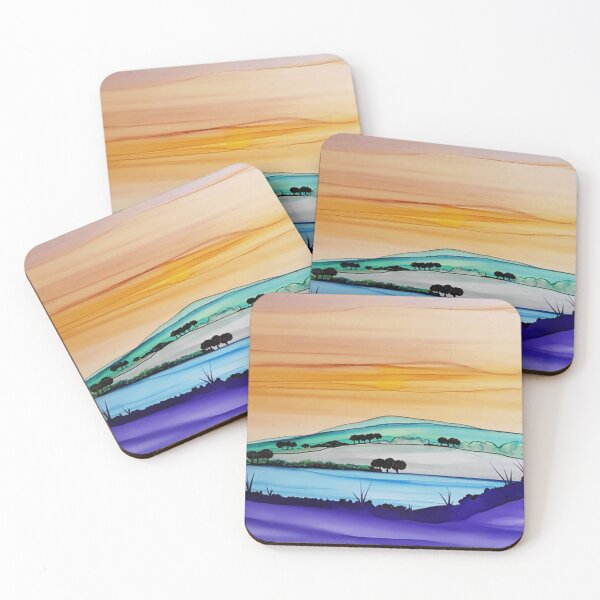 Item preview, Multicolor dream landscape - lake between the hills - alcohol ink  designed and sold by ApArtPaintings.