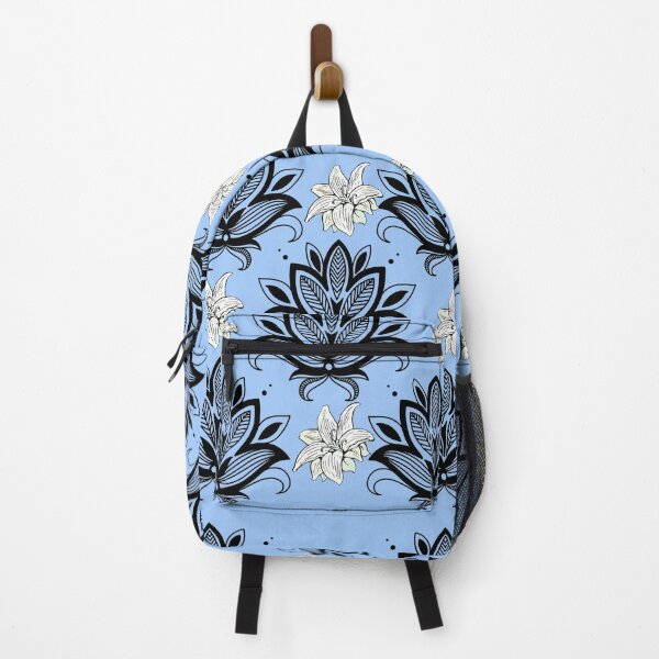 Item preview, Black and White Floral Design on Blue Background - Small Pattern designed and sold by mariagram17.