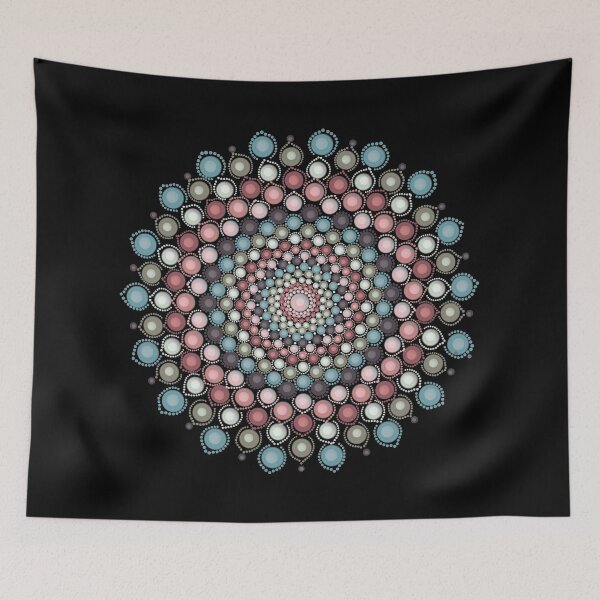 Item preview, Dot Mandala Design pastels on black background designed and sold by MandalaStone.