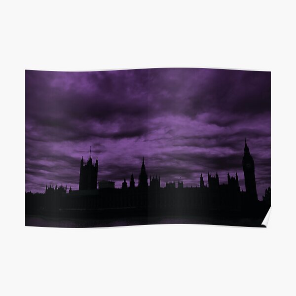 Dramatic Houses of Parliament At Dusk With Purple Clouds Poster