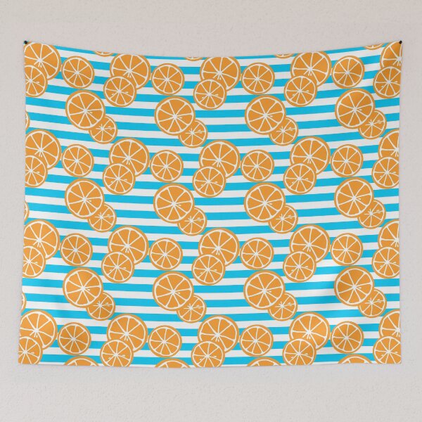 Item preview, Orange slices all over white and blue stripes designed and sold by Feeling Artsy.