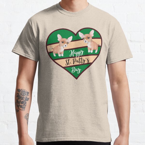 Striped Heart and 2 Animated Chihuahuas Classic T-Shirt