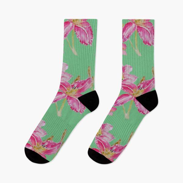 Item preview, Pink Lily Flower Watercolor Painting Pattern - on Apple Green designed and sold by Sarah  Rajkotwala.