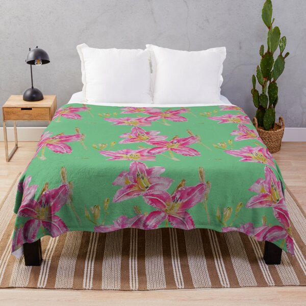 Item preview, Pink Lily Flower Watercolor Painting Pattern - on Apple Green designed and sold by Sarah  Rajkotwala.