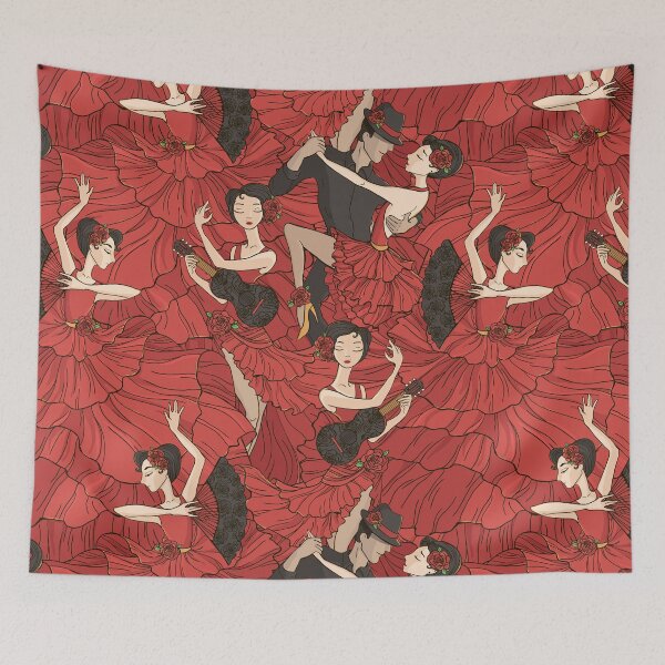 Item preview, Flamenco Dancers Pattern Guitar Fan Art Deco  designed and sold by 108dragons.
