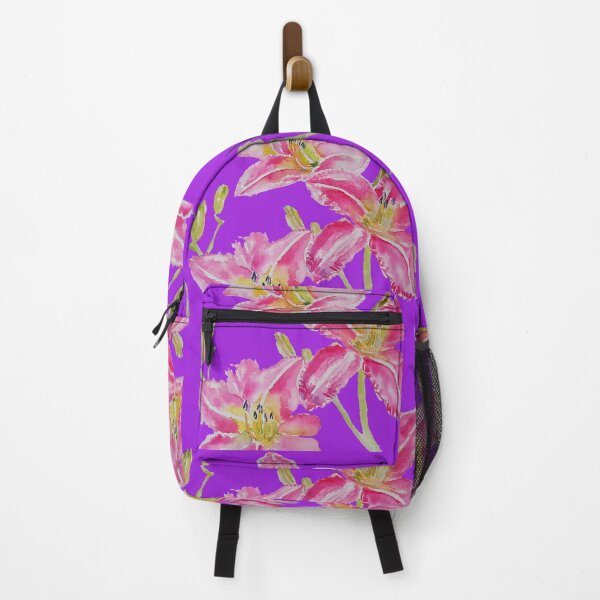 Item preview, Pink Lily Flower Watercolor Painting Pattern - on Purple designed and sold by Sarah Rajkotwala.