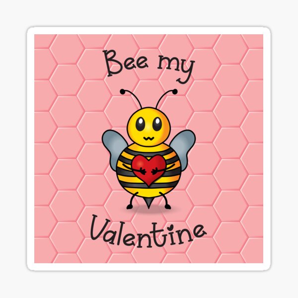Bee my Valentine - Cute bee cartoon gift for Valentine's day - Pink honeycomb background Sticker