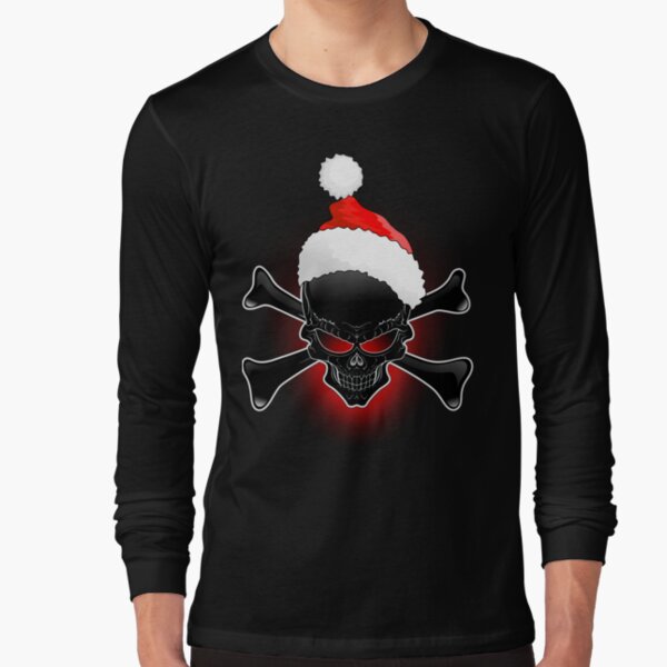 Christmas Evil Santa Black Skull Long Sleeve T-Shirt
