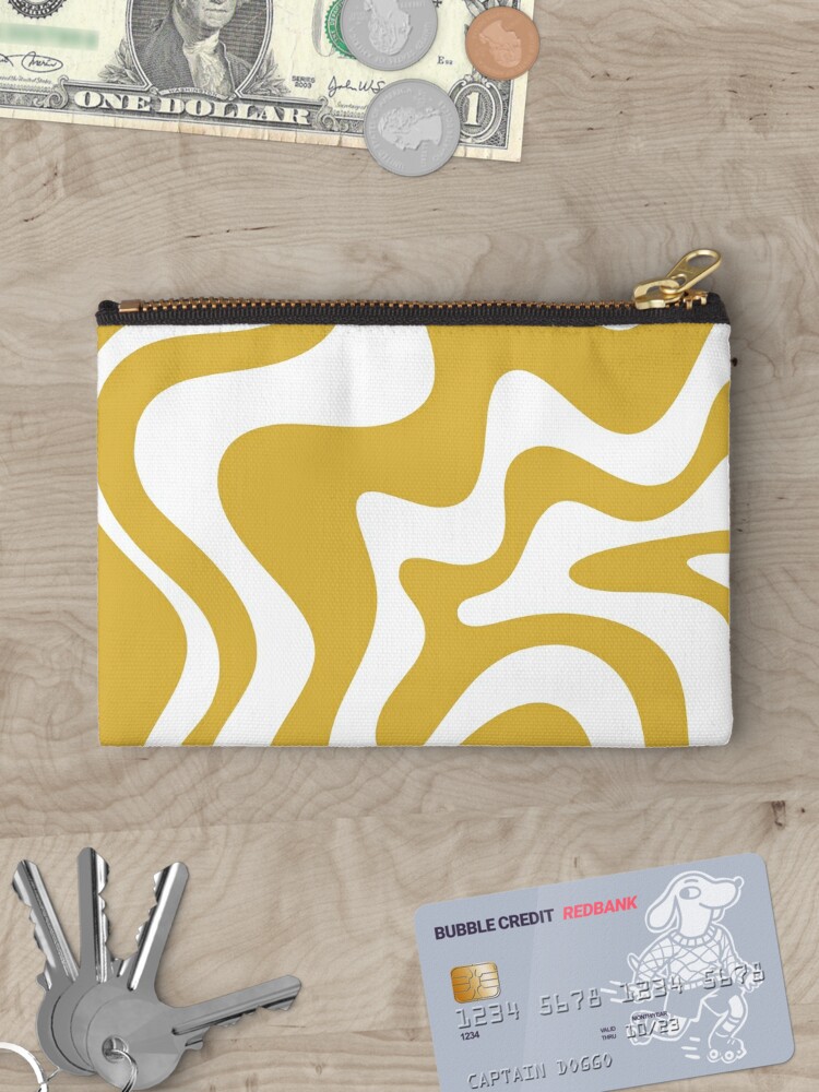 Disover Liquid Swirl Abstract Pattern in Light Mustard and White Makeup Bag