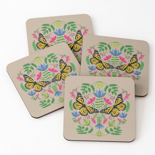 Item preview, Symmetrical Botanical Design with Flowers and Monarch Butterflies – Nature Inspired Folk Art designed and sold by Christina Anderson.