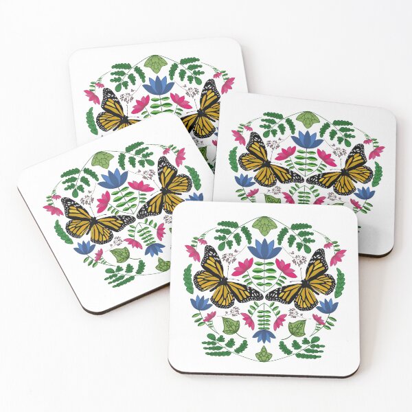 Item preview, Symmetrical Botanical Design with Flowers and Monarch Butterflies White – Nature Inspired Folk Art designed and sold by Christina Anderson.