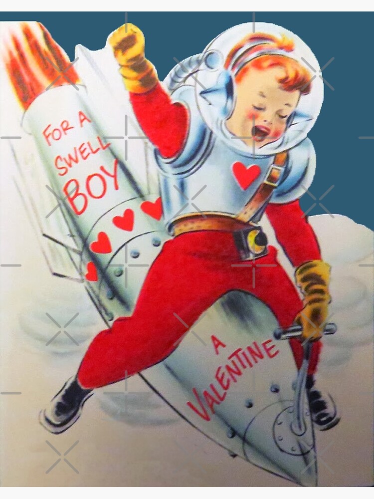 Vintage Valentine Rocket boy Greeting Card for Sale by