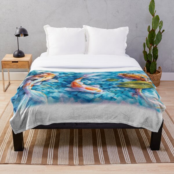 Tranquil Travelers- Koi Pond Watercolor Throw Blanket