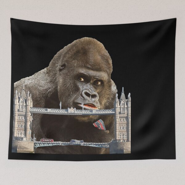 Item preview, Tower Bridge, London with Gorilla and Red Double Decker bus. designed and sold by TheKingdomAttic.