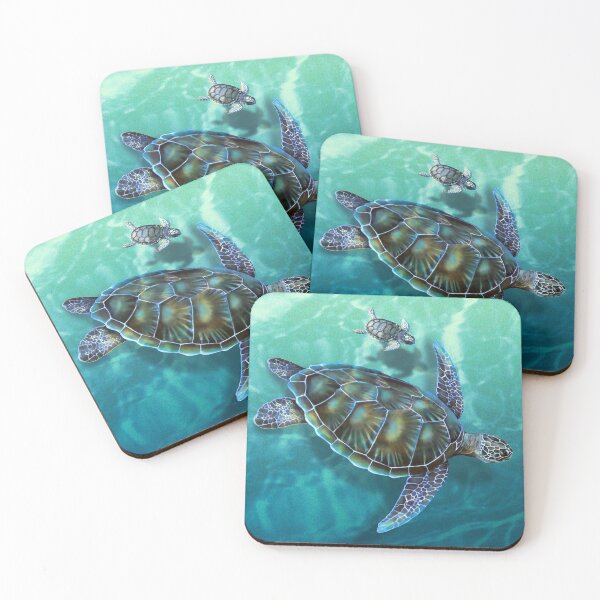 Item preview, green turtle mother and baby swimming together designed and sold by Trish Hart.