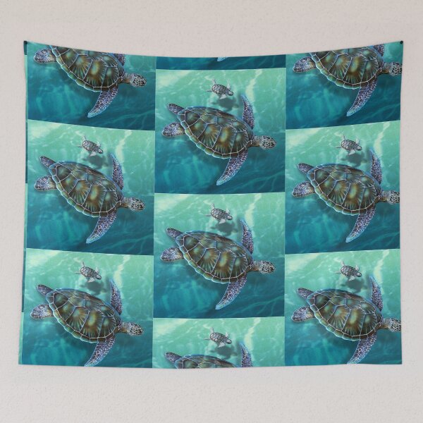 Item preview, green turtle mother and baby swimming together designed and sold by Trish Hart.