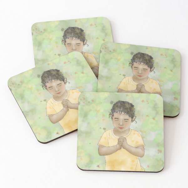 Item preview, Watercolor Print of Child Praying – Child in Yellow with Green Background – Faith Inspired Artwork designed and sold by Christina Anderson.