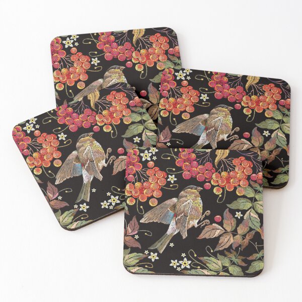 Item preview, Titmouse on a branch of mountain ash berry designed and sold by matrioshka.