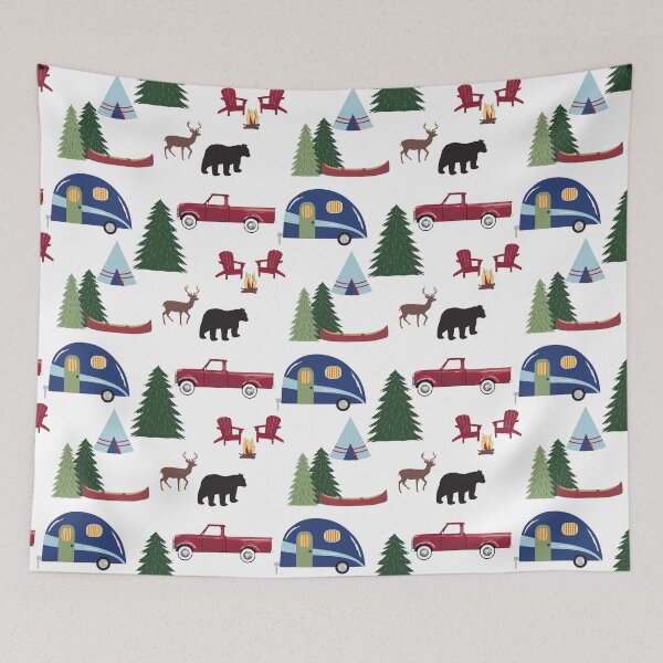 Item preview, Camping with Red Truck Black Bear Deer Canoe and Campfire designed and sold by phyllisdobbs.