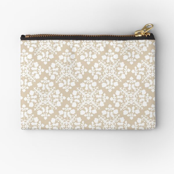 White and beige lace pattern Zipper Pouch