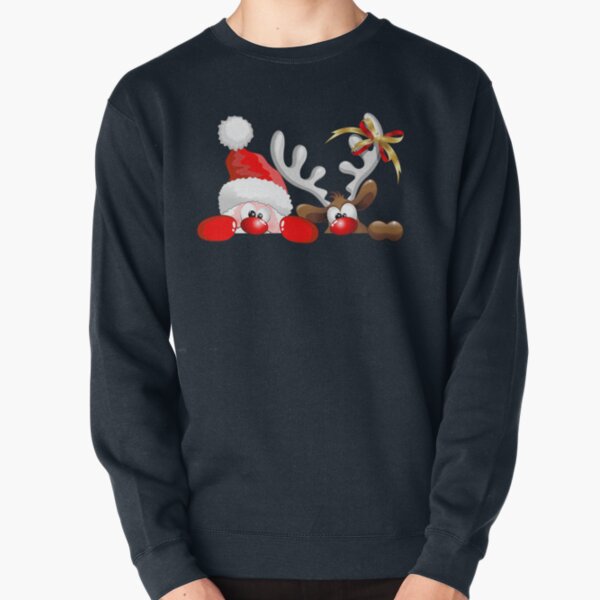 Funny Christmas Santa and Reindeer Cartoon Pullover Sweatshirt