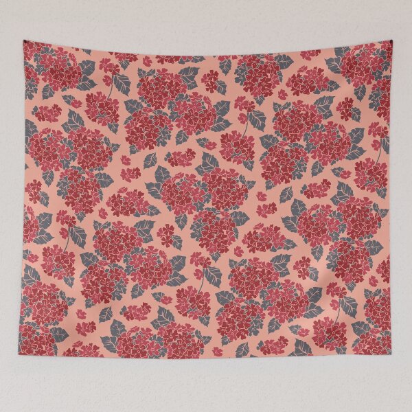 Item preview, Pretty and bright pink hydrangea flowers.  Floral pattern designed and sold by lents.