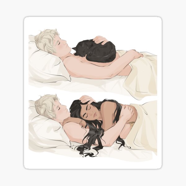 Sticker Young lovers lay in bed - only lingerie
