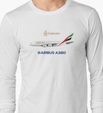 Illustration of Emirates Airbus A380 - White Version Long Sleeve T-Shirt