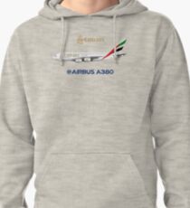 Illustration of Emirates Airbus A380 - White Version Pullover Hoodie