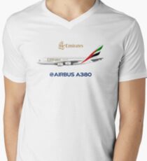 Camiseta para hombre de cuello en v Illustration of Emirates Airbus A380 - White Version