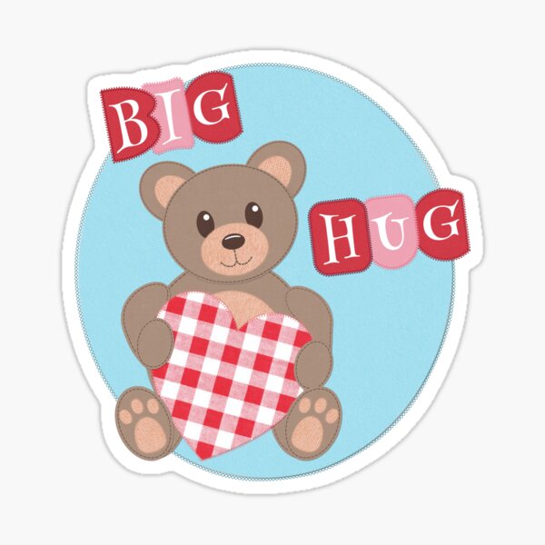 Big Hug, Cute Teddy Bear Holding A Heart Sticker