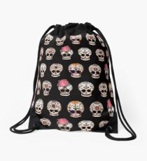 Sugar Skull 5 Design Repeat Drawstring Bag
