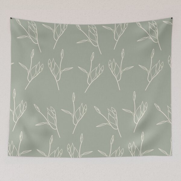 Item preview, Line Art Flowers Sage Green Pattern designed and sold by technicolorable_art.