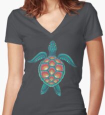 Camiseta entallada de cuello en V Tortuga Mandala