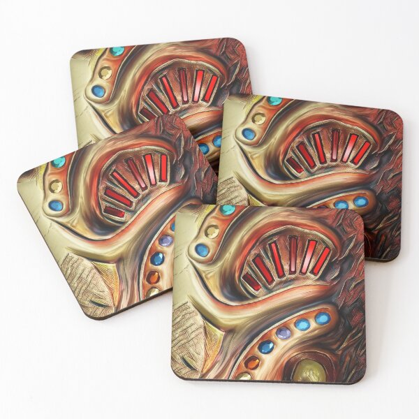 Item preview, Moulded gold on leather abstract art with jewels designed and sold by GreymothGraphic.
