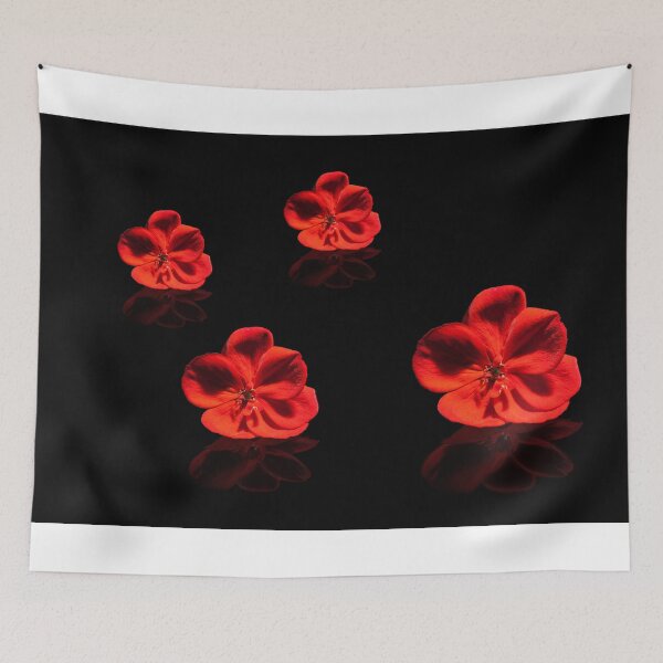 Item preview, Four Red Geranium Flowers on Black Background designed and sold by digoarpi.