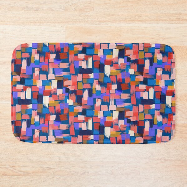Item preview, Patchwork of paint strokes in pink on blue designed and sold by appleyards.